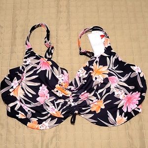 Elomi dark tropics swim top, US 40J, UK 40GG